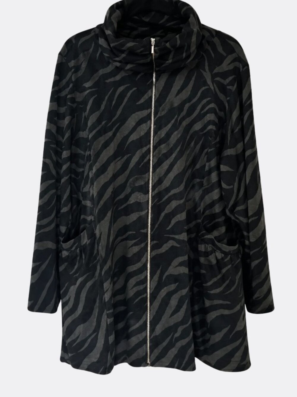 Shannon Passero Loretta Jacket Black Green Zebra Stripes High Neck Pockets XL